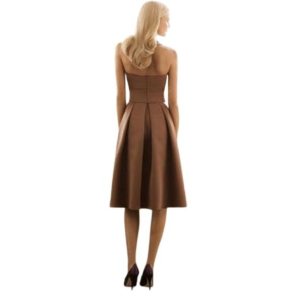 After Six Latte Strapless Satin Tea Length Cocktail Dress - Size 16 - Picture 2 of 13